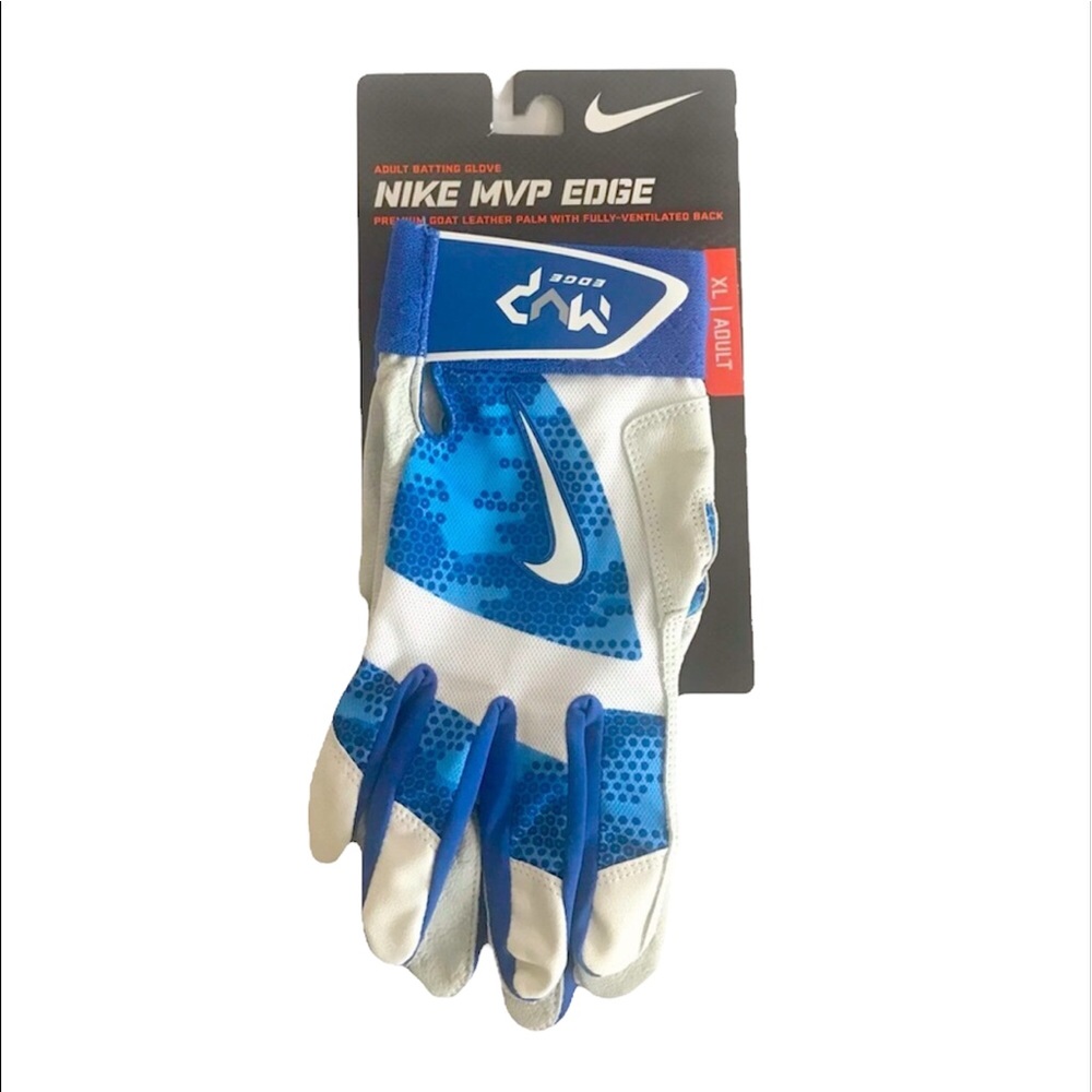 Nike MVP Edge Ventilated Back Batting Glove Goat Leather Blue White Adult XL NWT